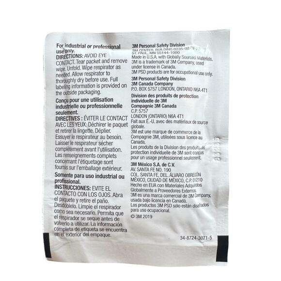 15pk 3M 07065 Respirator Alcohol Free Cleaning Wipe 504/07065 - Picture 2 of 2